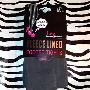 LEG IMPRESSIONS GRAY RIBBED FLEECE-LINED TIGHTS